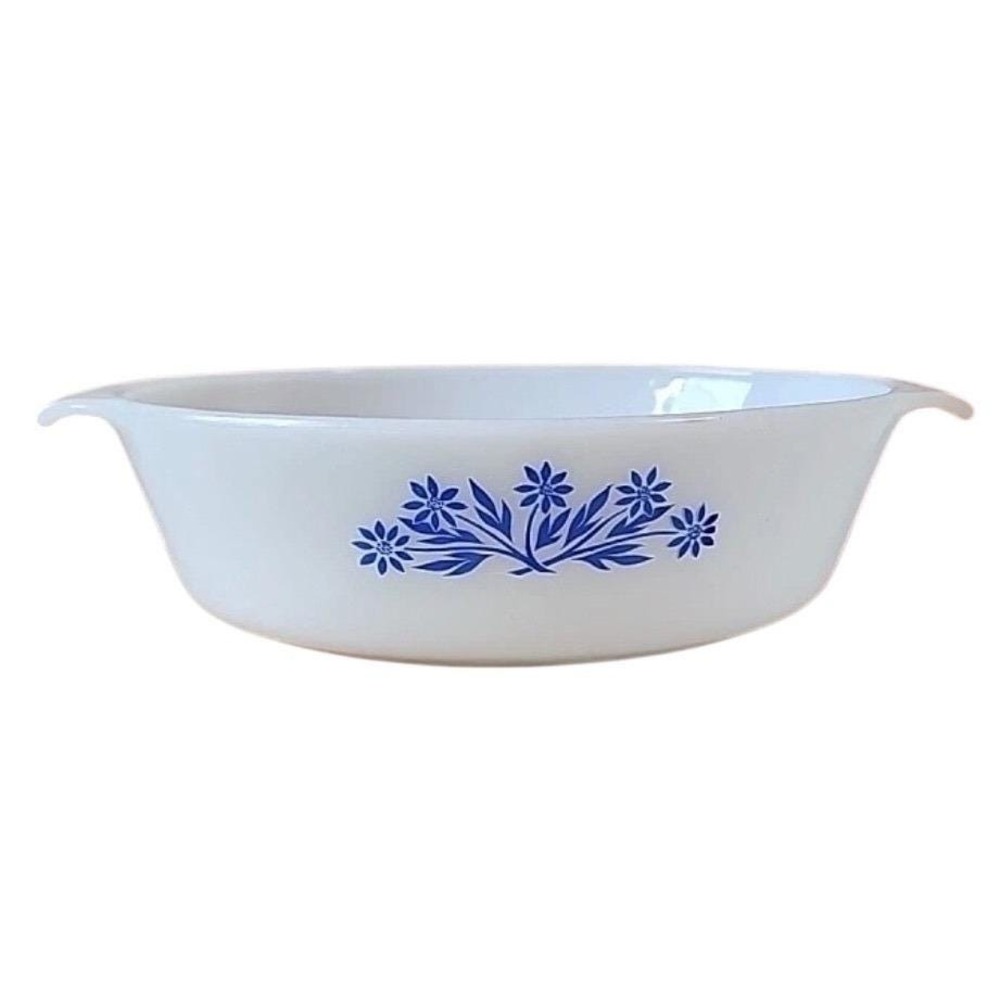 Anchor Hocking Fire-King Blue Cornflower Milk Glass Oval Casserole Dish Medium